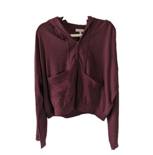 BCBGeneration Women's XL Waffle Knit Crop Zip-Up Hoodie Wine NWT